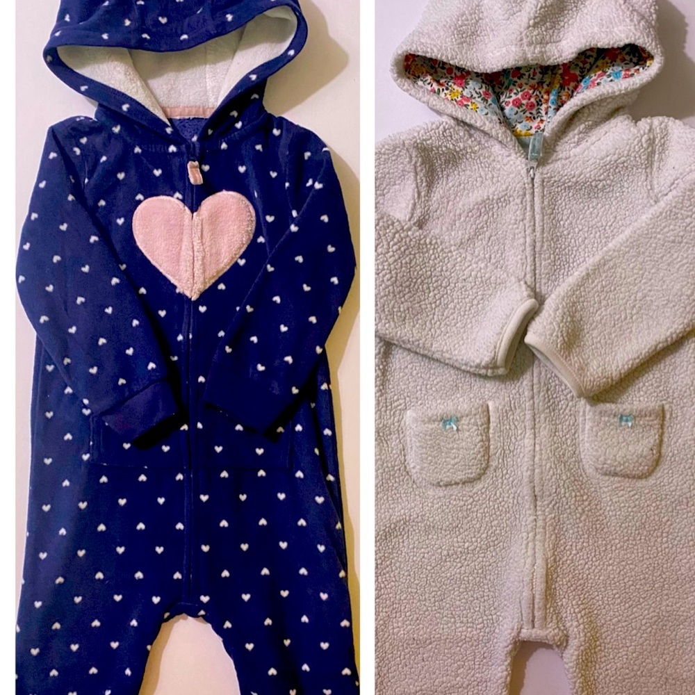 2 babygirl hooded fleece jumpsuits